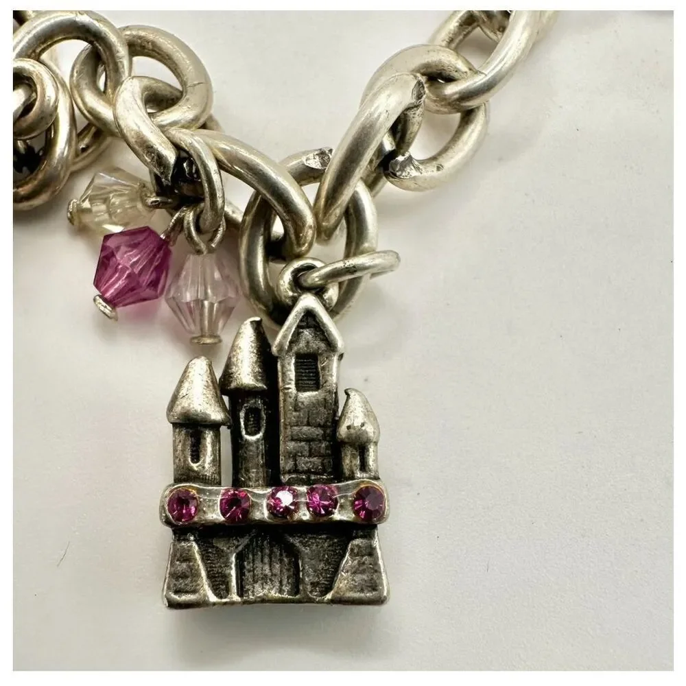 Princess Charm Bracelet Silver Pink Crystal castle  Chair heart princess
